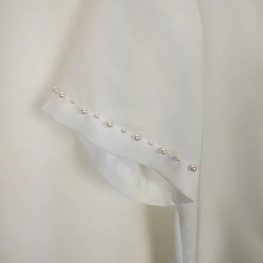 Laura & Jayne Short Sleeve Blouse Women's 6 White Pearl Vintage Coquette Femine - Picture 3 of 11
